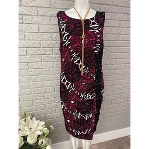 Thalia Sodi Faux Leather Accent Ruched Dress Size L